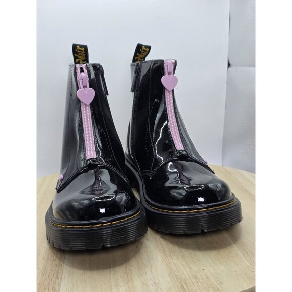 Dr Martens 1460 Y Bex Heart Zip Black Patent Leather Zip Ankle Boots Size US 5 - Picture 2 of 9